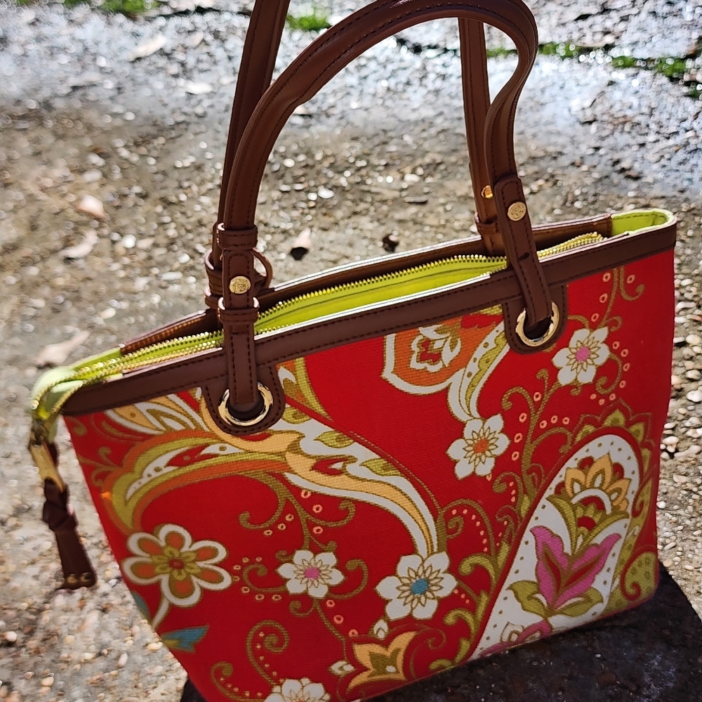 Spartina 449 Daufuskie Island linen Boho Cottagecore Floral purse tote bag Tassl - Picture 5 of 13